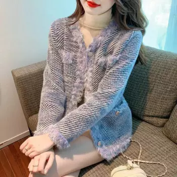 Новый Xiaoxiang Fengliu Su волосы мягкий клейкий вязаный кардиган женский топ дизайнерский свитер взрывной