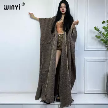 Новый зимний Кардиган WINYI, женское Африканское одноцветное высококачественное пальто, свободное кимоно, элегантное теплое женское платье, зимнее пальто для женщин