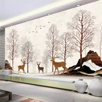 Обои на заказ 3d скандинавский мрамор moose олень лес минималистский ТВ фон 5d гофрированные обои 8D хрустальные фрески