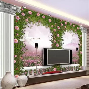 Обои на заказ, фотообои, европейская дверь, 3d римская колонка, розы, ТВ фон, обои для гостиной