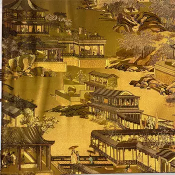 Обои в китайском стиле Qingming Shanghe, карта, Золотой классический Декор для ресторана и отеля, настенная бумага с пейзажем дзен