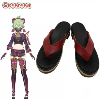 Обувь для косплея Cosersea Game Genshin Impact Kuki Shinobu, женские туфли из искусственной кожи, коричневые модные сандалии на высоком каблуке, женские босоножки на Хэллоуин