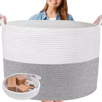 Очень большая корзина для одеял XXXXL, моющаяся корзина из хлопкового шнура с ручками для гостиной, детская игрушка для хранения, 24x17 дюймов