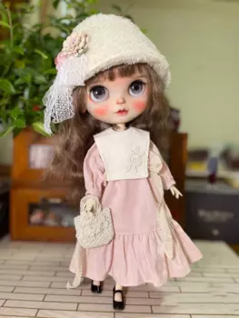 Одежда Blythe, флисовая шапка, розовая юбка 1/6, 30 см, BJD аниме девушка (подходит для Pullip,Ob24, Licca)