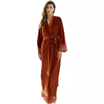 Одежда для сна, ночная рубашка, осенне-зимняя бархатная ночная рубашка, кимоно, халат, Сексуальная кружевная длинная ночная рубашка, халат, Свободная Домашняя одежда