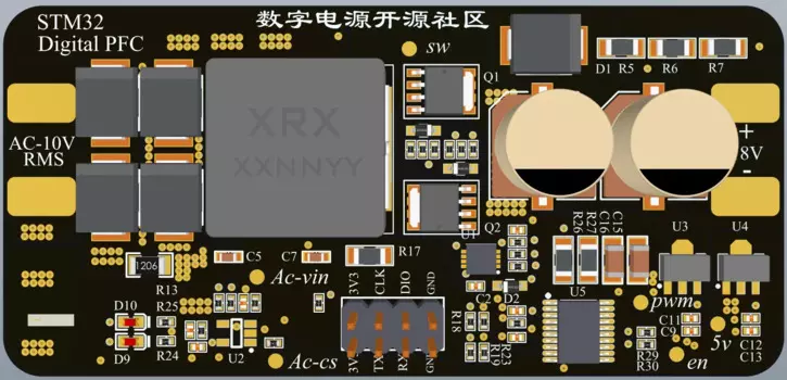 Однофазный цифровой источник питания STM32 с коррекцией коэффициента мощности PFC, макетная плата