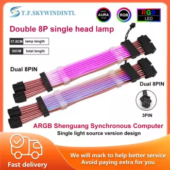 Одноголовочный кабель 8Pin (6 + 2)* 2 RGB неоновый кабель ЦП для 3Pin 8Pin * 2 Удлинительный кабель ЦП