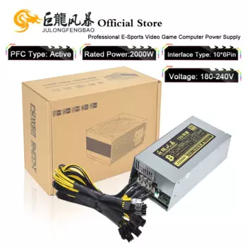 Одноканальный блок питания для майнинга 2U 2000 Вт 10x6Pin и т. Д. RVN Rig Ethereum Miner S9 S7 L3 + Низкое энергопотребление высокое качество PSU BTC