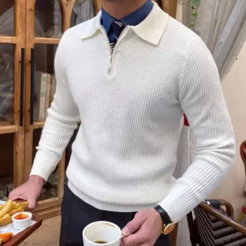 Однотонный деловой пуловер для отдыха Herren, Осенний вязаный мужской облегающий свитер с длинными рукавами и застежкой-молнией