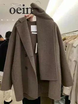 [Oein] Южная Корея Dongdaemun Осень/Зима Новое модное универсальное свободное шерстяное Женское пальто в западном стиле с воротником