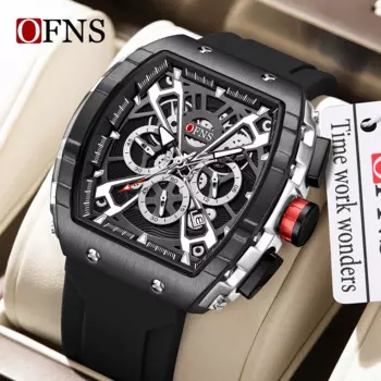OFNS 8030, модные мужские кварцевые часы, винная бочка, три глаза, шесть игл, многофункциональные водонепроницаемые мужские часы с календарем