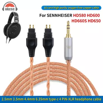 OKCSC 16-ядерный сбалансированный кабель для наушников для Sennheiser HD650 HD580 HD600 HD660S 2,5 мм/3,5 мм/4,4 мм/6,35 мм/4 PIN XLR/Type-C Plug