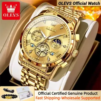 OLEVS 2856 НОВЫЕ мужские часы Маховик Скелет Хронограф Фаза Луны Многофункциональные мужские наручные часы из нержавеющей стали
