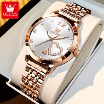 OLEVS 5189 часы Love Diamond для женщин, ночник из нержавеющей стали, водонепроницаемые кварцевые женские часы, лучший бренд