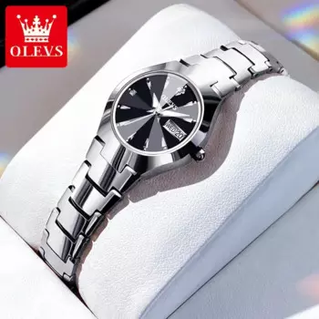 Olevs 8697, кварцевые часы из вольфрамовой стали, женские ромбовидные зеркальные часы с календарем, водонепроницаемые светящиеся роскошные женские наручные часы