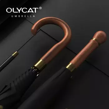 OLYCAT, деловой длинный зонт, автоматический, роскошный, с деревянной ручкой, 8K, ветрозащитный, большие зонты, от дождя, от бренда, зонт, черный, Большой