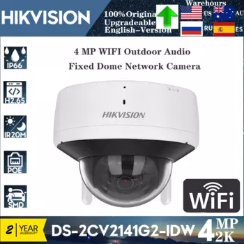 Оригинальная 4-мегапиксельная Wi-Fi камера Hikvision DS-2CV2141G2-IDW, беспроводная уличная аудио фиксированная купольная сетевая двусторонняя аудиокамера наблюдения
