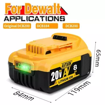 Оригинальная батарея подходит для замены аккумулятора Dewalt DCB200 DCB101 DCB115 8.0AH, аккумулятор для электроинструмента Dewalt Li-ion