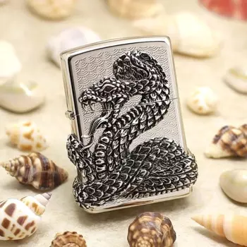 Оригинальная масляная Зажигалка Zippo, медная ветрозащитная Серебряная 3D Зажигалка-змея, керосиновая зажигалка, подарок с кодом против подделки