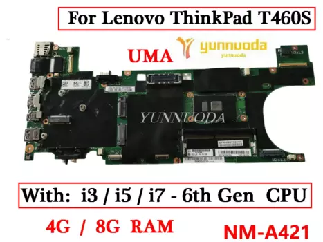 Оригинальная материнская плата для ноутбука Lenovo ThinkPad T460S с процессором i3 i5 i7 6-го поколения, 4 ГБ, 8 ГБ ОЗУ, 100% протестирована