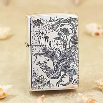 Оригинальная Посеребренная Зажигалка Zippo с Фениксом, медная ветрозащитная сигаретная керосиновая зажигалка, подарок с кодом против подделки