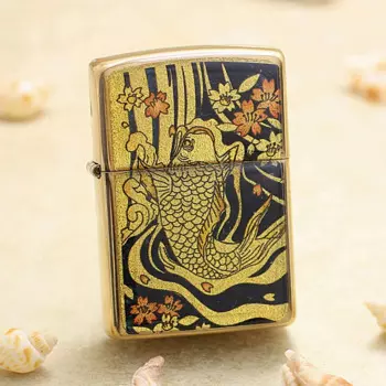 Оригинальная зажигалка Zippo Golden Leaf на карпа, медная ветрозащитная керосиновая зажигалка, подарок с кодом защиты от подделки