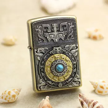 Оригинальная зажигалка Zippo, медная ветрозащитная зажигалка с компасом и драгоценным камнем, керосиновая зажигалка, подарок с защитой от подделки
