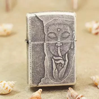 Оригинальная зажигалка Zippo в виде древнего серебра Будды, медная подсветка, подарок с кодом против подделки