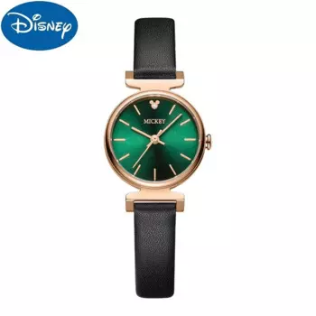 Оригинальные женские модные повседневные кварцевые наручные часы Disney с маленьким зеленым циферблатом Micky Mouse Молодежные женские простые часы для студенток и девушек
