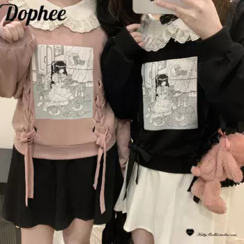 Оригинальный новый весенний милый пуловер Dophee с воротником «Питер Пэн», повседневный осенний свитшот с мультяшным принтом, студенческие Топы с длинным рукавом