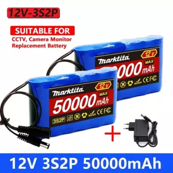Оригинальный портативный литий-ионный аккумулятор, 3S2P 12 В 50000 мАч для светодиодной лампы, резервная мощность CCTV + зарядное устройство 12,6 В