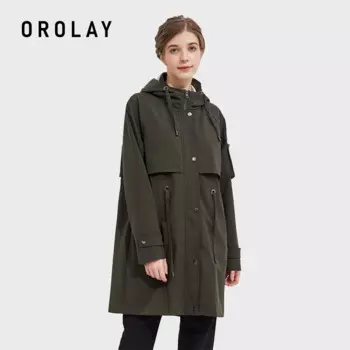 Orolay Женская длинная Ретро легкая ветровка с капюшоном