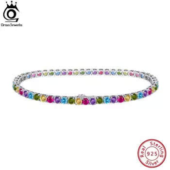 ORSA JEWELS 3 мм теннисный браслет с цирконием, стерлинговое серебро 925 пробы, красочный романтический браслет-цепочка с фианитом для женщин, застежка-лобстер SB139