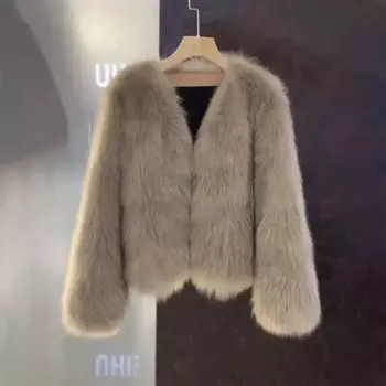 Осенне-зимнее короткое женское пальто из искусственного лисьего меха, универсальный толстый топ, новая женская корейская меховая куртка, верхняя одежда из утепленного меха