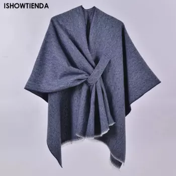 Осенне-зимняя теплая накидка, вязаная накидка, Корейская версия новой модной накидки, сетчатые классические шарфы с красной пряжкой