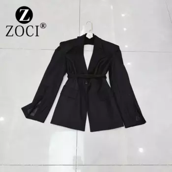 Осенний костюм [zoci] осенний стильный костюм с отложным воротником, разрезом, длинными рукавами, шнуровкой на талии и открытой спиной A2 #2024, новая мода 8505