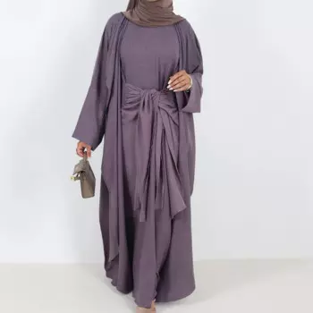 Открытое кимоно Abaya Дубай, Турция, мусульманское скромное платье, комплект из 2 предметов для женщин, марокканский кафтан, халат, мусульманский женский костюм