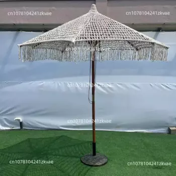 Открытый креативный Зонт с кисточками для патио, декоративная плетеная хлопковая текстура ручной работы, регулируемая деревянная стойка-пагода