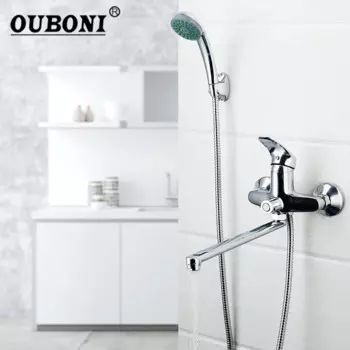 OUBONI, настенный, длина на выходе, вращающийся, для ванной, для душа, кран для ванны, смеситель, кран с ручной душевой кран, набор для ванной