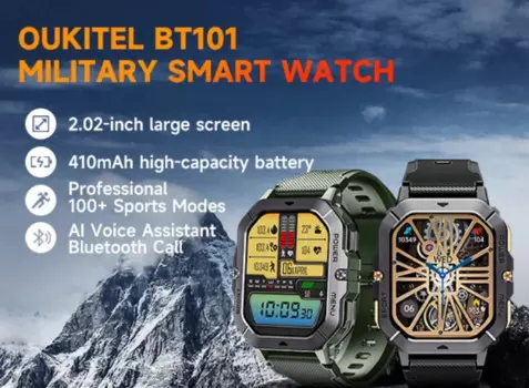 Oukitel Bt101 водонепроницаемые умные часы с сенсорным экраном, 2,02 дюйма, 410 мАч