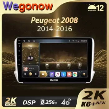 Ownice K6+ 2K 13,3 дюйма для Peugeot 2008 1 2013-2020 Автомобильный радиоприемник Мультимедийный видеоплеер Navi Стерео GPS Android12 Без 2din 2 Din DVD