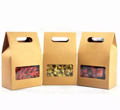 Пакет для упаковки пищевых продуктов из крафт-бумаги 10x15 см с окном и ручкой, для выпечки еды, печенья, конфет, мясных бобов, упаковка 100 шт.