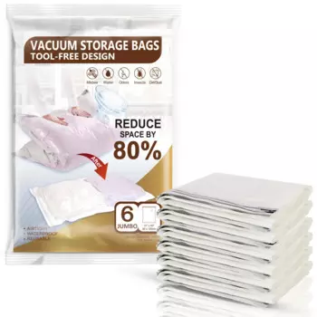 Пакеты для вакуумного хранения TAILI Jumbo, 6 шт., экономия пространства, 80% больше компрессии, органайзер, пакеты для вакуумного упаковщика для одеял, одежды