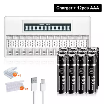 PALO 900mWh 1.5V AAA Перезаряжаемая литий-ионная батарея для фонарика камеры игрушки MP3-плеер клавиатура литиевая батарея+12 слотов зарядное устройство