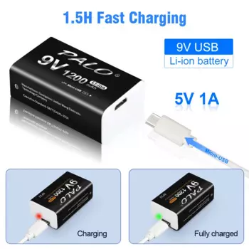 PALO 9V литий-ионная аккумуляторная батарея Usb зарядка 1200mAh 6F22 9V литиевая батарея для металлоискателя микрофон квадратные батарейки