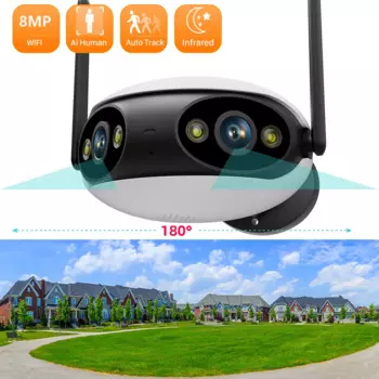 PANEPO 8MP наружная 180 ° ультра широкий угол обзора двойной объектив Wifi IP-камера панорамный Обнаружение человека CCTV камера видеонаблюдения