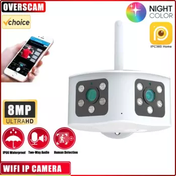 Панорамная IP-камера с двумя объективами, 4K, 8 Мп, Wi-Fi, широкий угол обзора 180 °, ии датчик присутствия, 4 МП, IP-камера видеонаблюдения IPC360 для дома