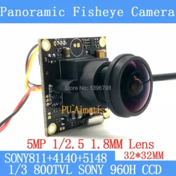 Панорамная камера «рыбий глаз» 32*32 мм 360 дюйма, 1/3 tvl 811 Effio-e CCD Sony 4140 + 5148 + 1,8, модуль камеры видеонаблюдения, объектив 5 Мп + мм + BNC/OSDCable