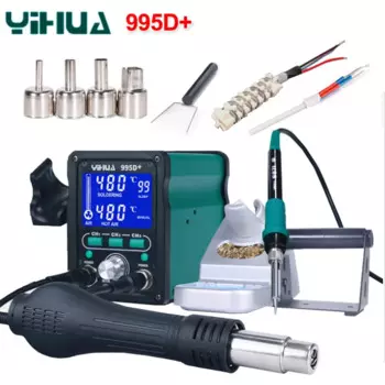 Паяльная станция YIHUA, 750 Вт, 110 d +, строительная цифровая паяльная станция с термофеном, Вт, Электрический паяльник для телефонов, печатных плат, IC, SMD, BGA