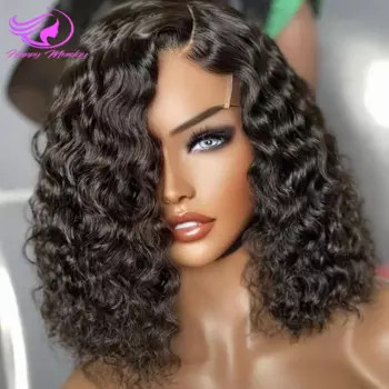 Парик Deep Wave Bob 13x4, прозрачный парик на сетке, бразильские человеческие волосы, естественные волосы, Remy, короткий вьющийся парик, предварительно выщипанный